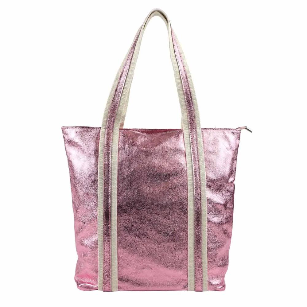 OBC Made in Italy DAMEN METALLIC ECHT LEDER HAND-TASCHE Shopper Schultertasche Tote Bag Umhängetasche Ledertasche Din-A4 Handtasche Beuteltasche Muttertagsangebot