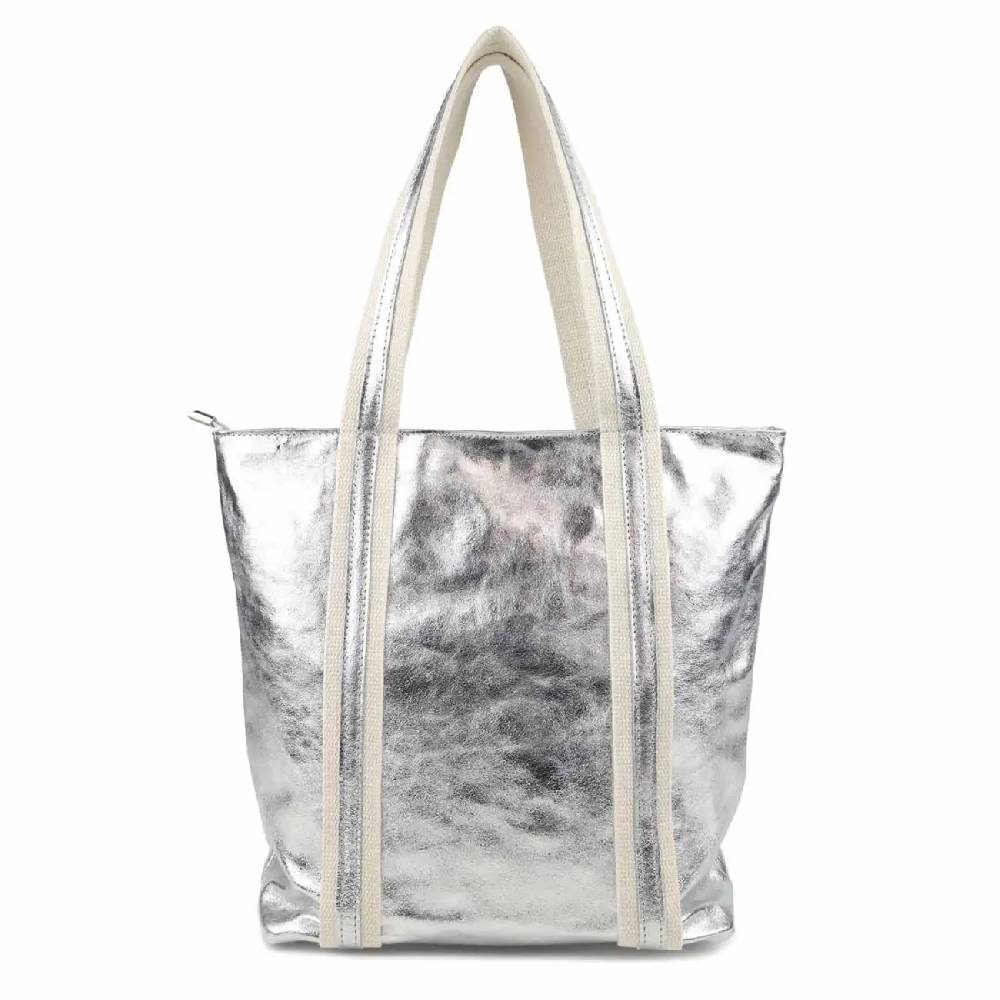 OBC Made in Italy DAMEN METALLIC ECHT LEDER HAND-TASCHE Shopper Schultertasche Tote Bag Umhängetasche Ledertasche Din-A4 Handtasche Beuteltasche Muttertagsangebot
