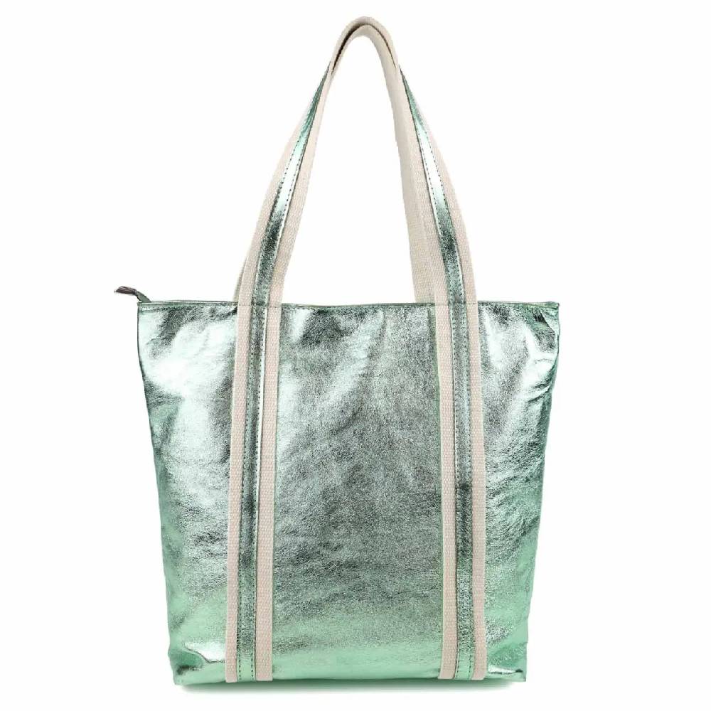 OBC Made in Italy DAMEN METALLIC ECHT LEDER HAND-TASCHE Shopper Schultertasche Tote Bag Umhängetasche Ledertasche Din-A4 Handtasche Beuteltasche Muttertagsangebot