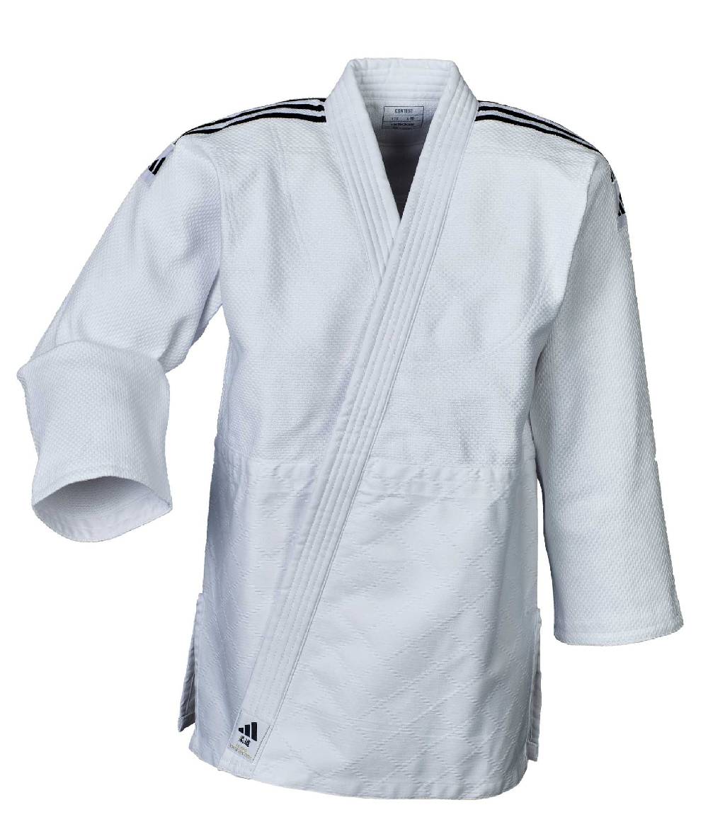Ju Sports adidas Judo-Anzug Contest weiß/schwarze Streifen, J650 50% Rabatt für begrenzte Zeit