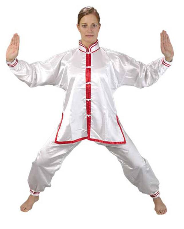 Ju Sports Abverkauf: Tai Chi Anzug weiß/rot, Satin