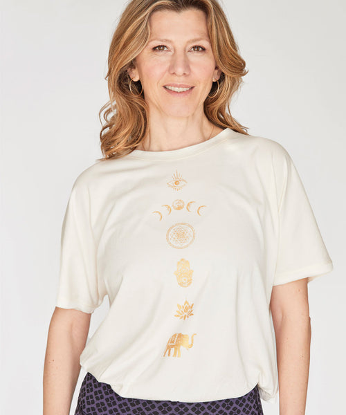 Ognx Yoga Boxy T-Shirt Spiritual Chakras by Gabriela Bozic Bio Baumwolle Tencel™ Sora - weiß Günstiger Verkauf