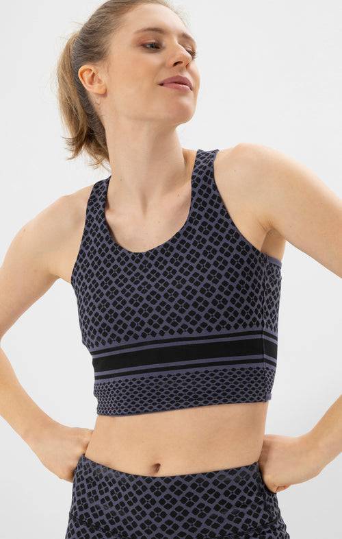Ognx Yoga BH Long Mosaik Tencel™ Bio Baumwolle Cali - blau Meist gekauft