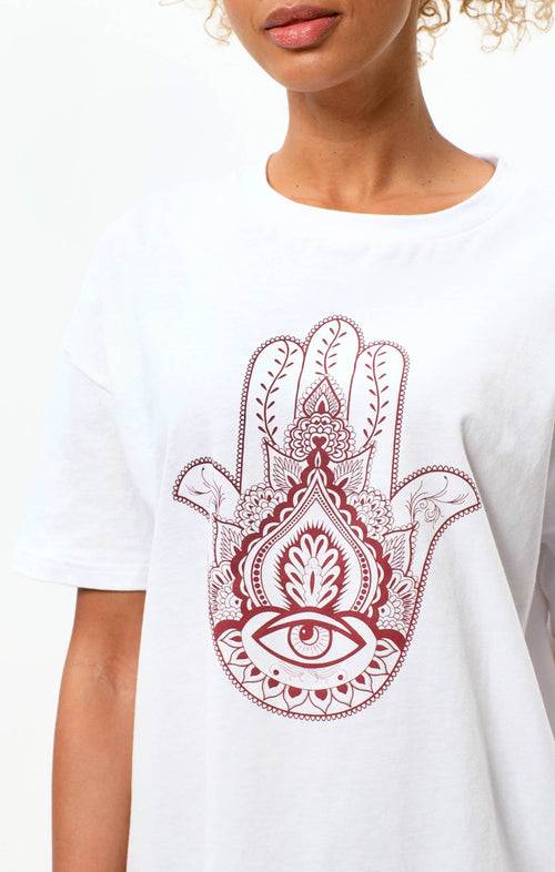 Ognx Soft Boyfriend T-Shirt Hamsa Bio Baumwolle - weiß Letzte 2 Tage
