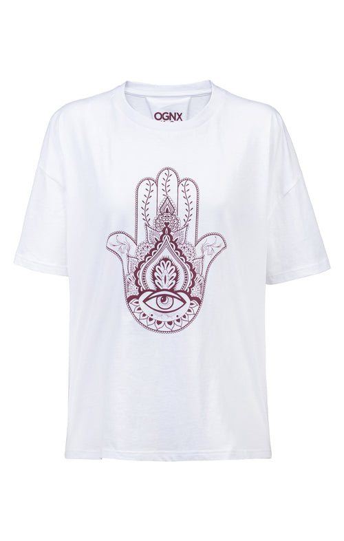 Ognx Soft Boyfriend T-Shirt Hamsa Bio Baumwolle - weiß Letzte 2 Tage