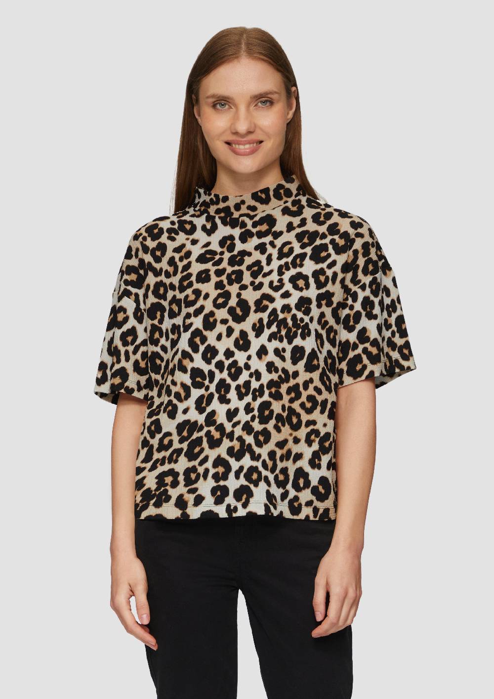 s.Oliver Crêpe-Shirt mit Stehkragen Online Outlet