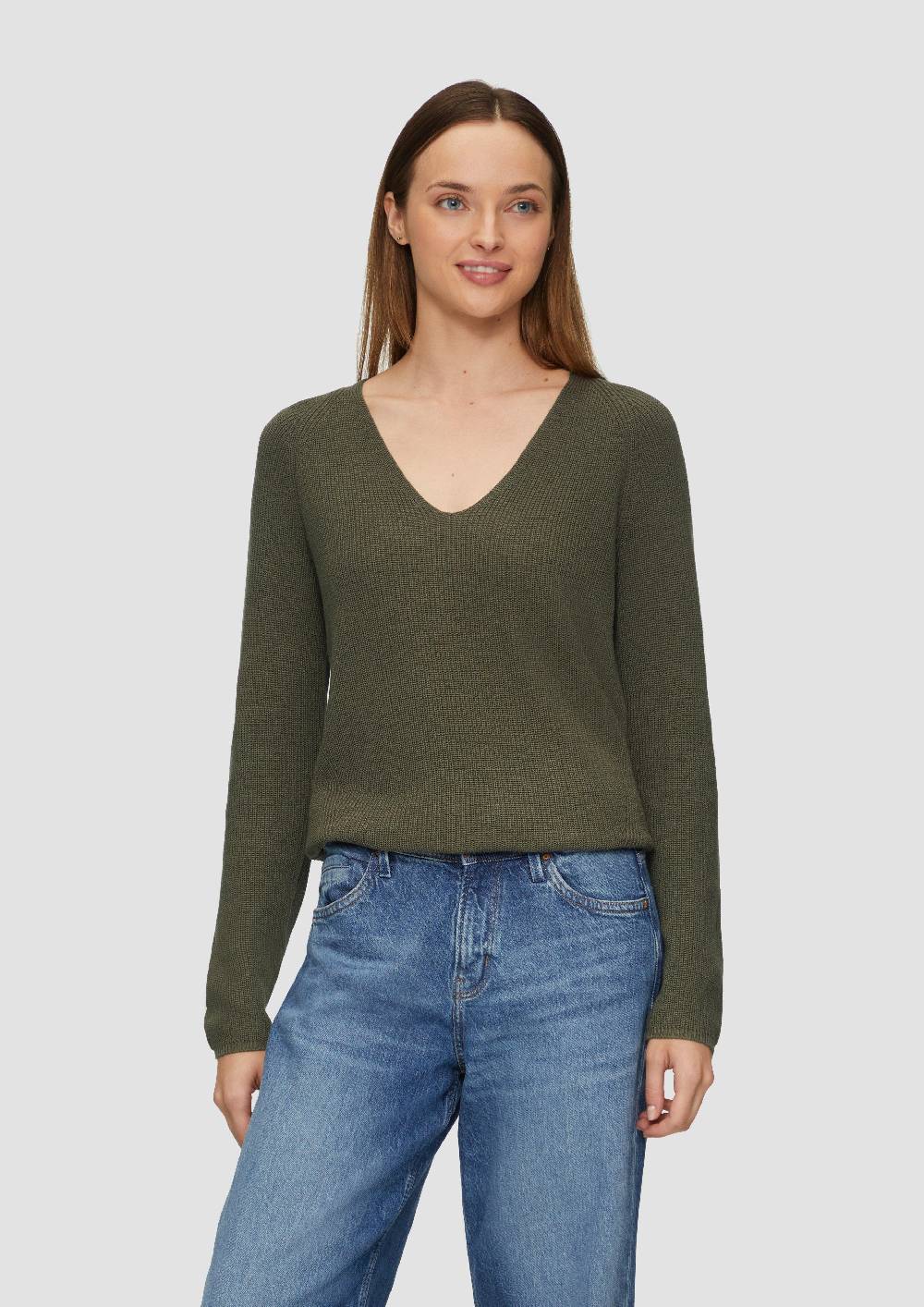 s.Oliver Strickpullover mit V-Ausschnitt und Raglan-Ärmeln Im Verkauf