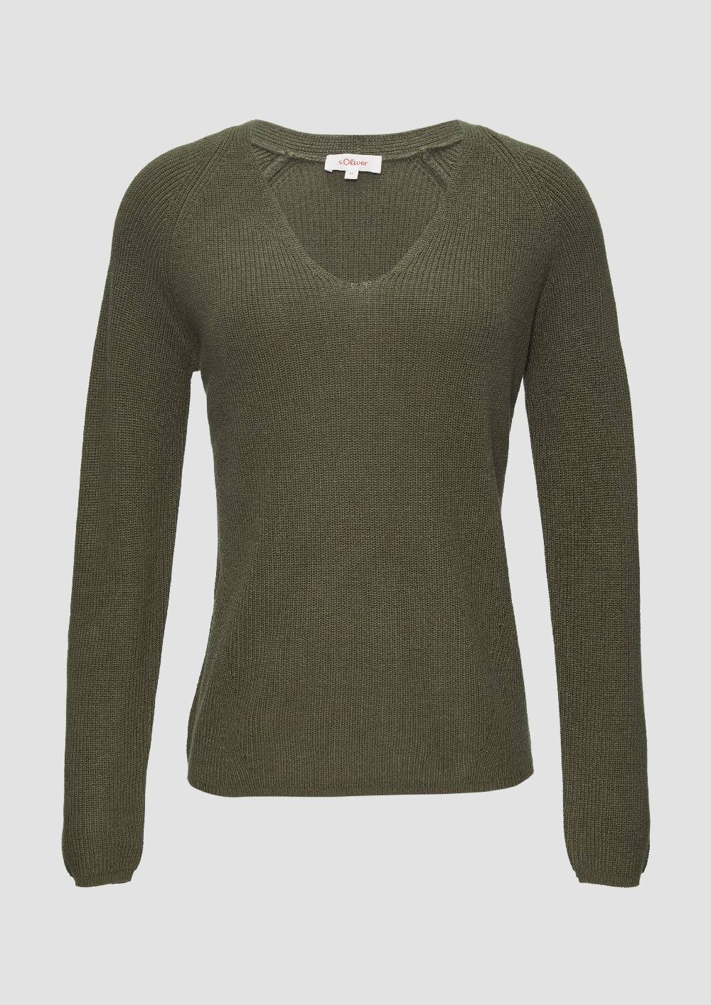 s.Oliver Strickpullover mit V-Ausschnitt und Raglan-Ärmeln Im Verkauf