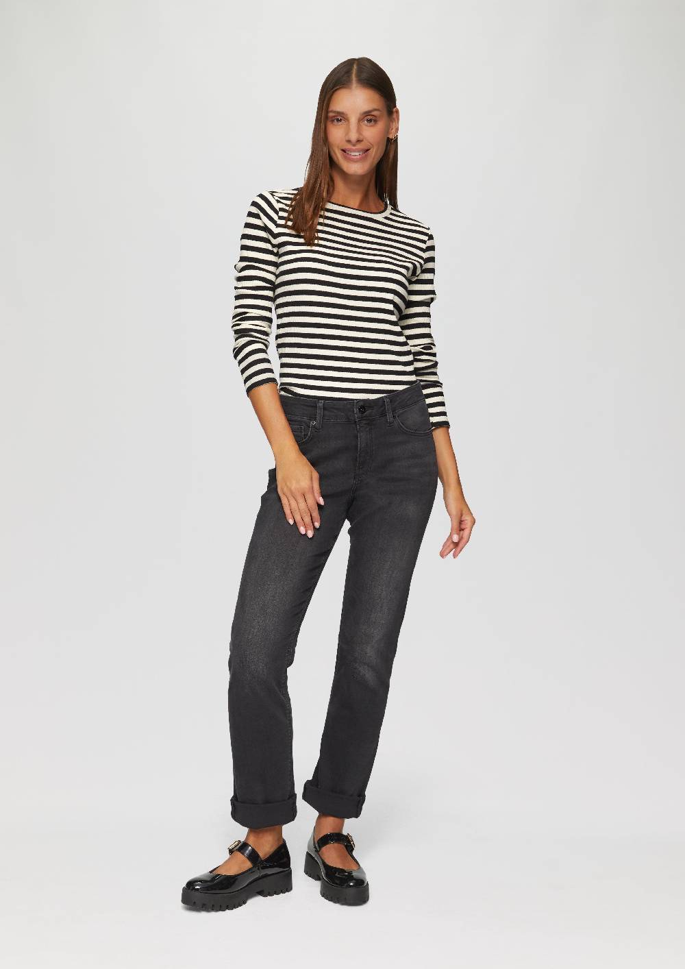 s.Oliver Geripptes Longsleeve im Slim Fit Outlet