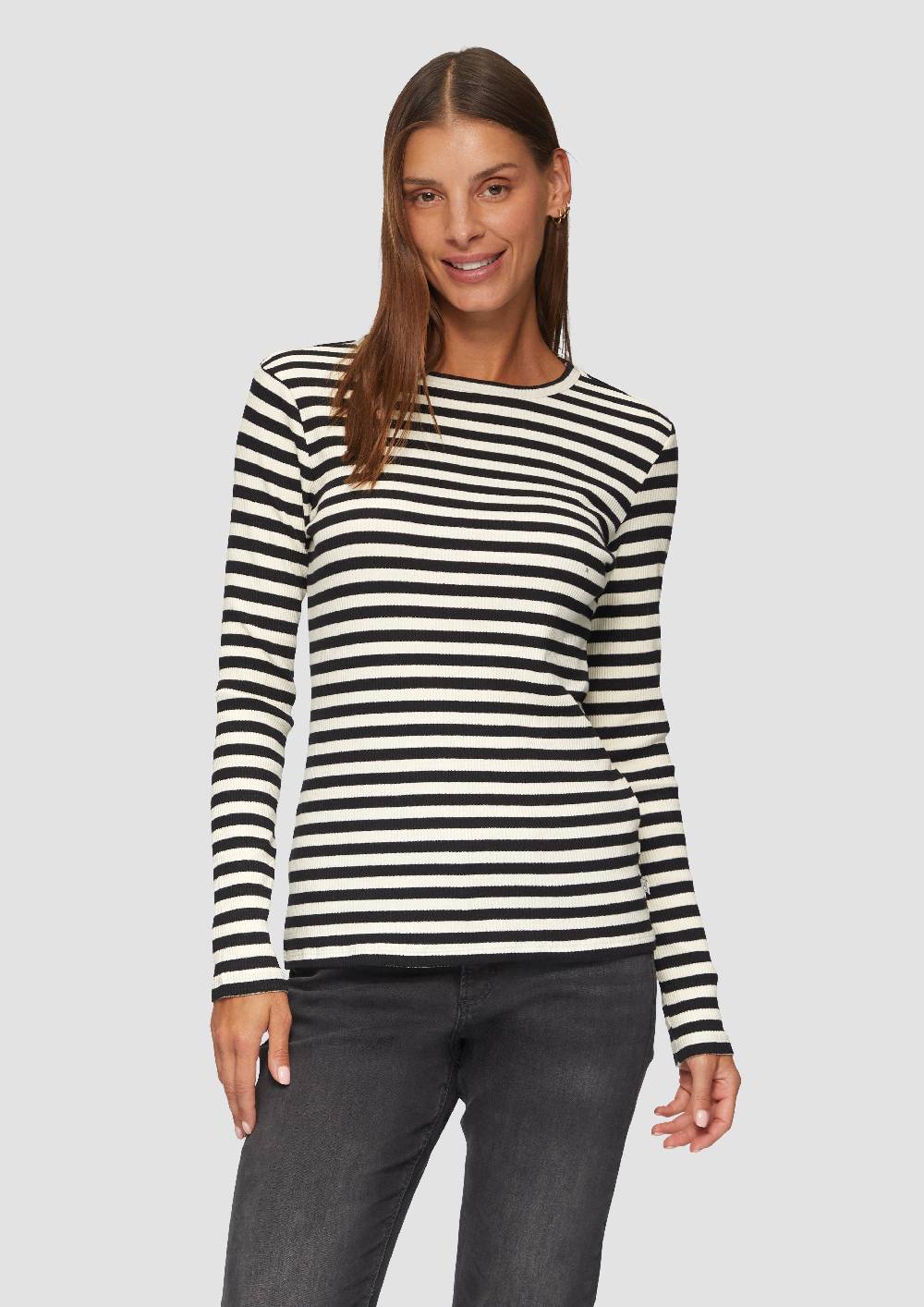 s.Oliver Geripptes Longsleeve im Slim Fit Outlet