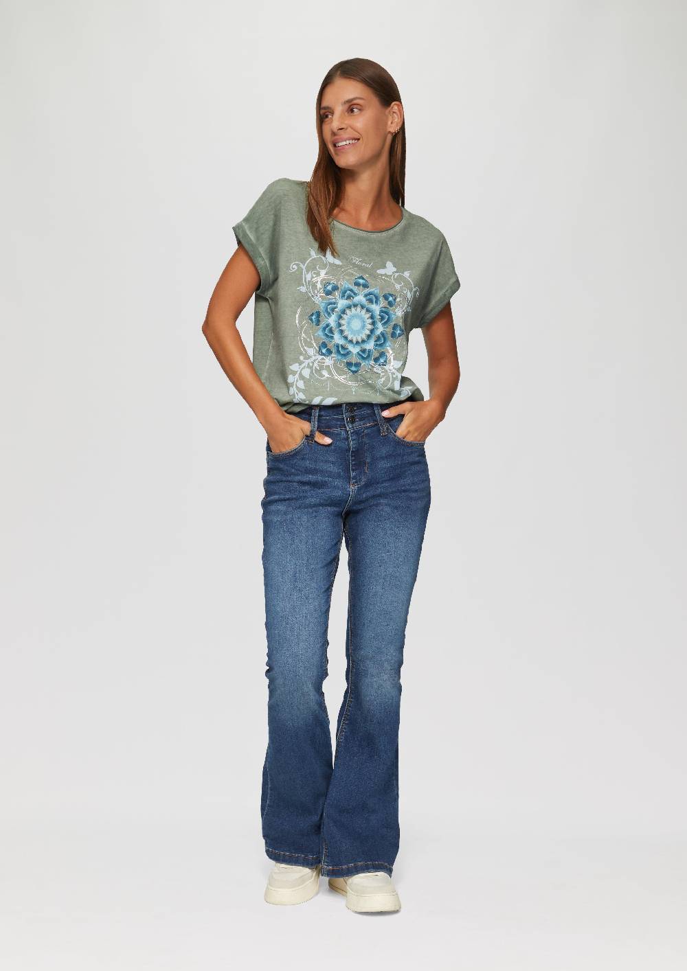 s.Oliver Gewaschenes T-Shirt mit Frontprint Schlussverkauf