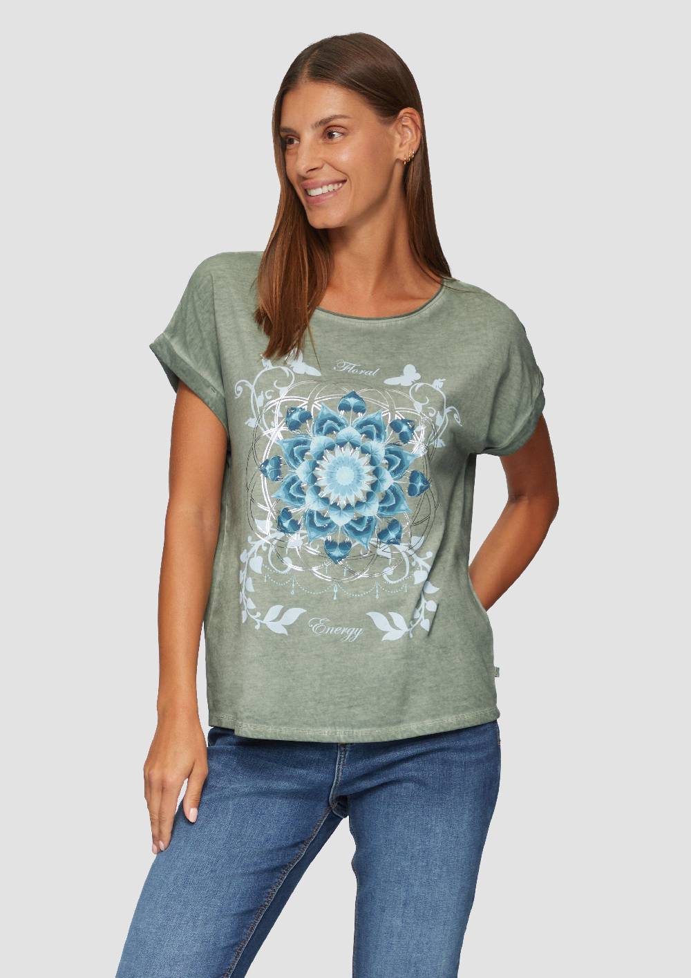 s.Oliver Gewaschenes T-Shirt mit Frontprint Schlussverkauf