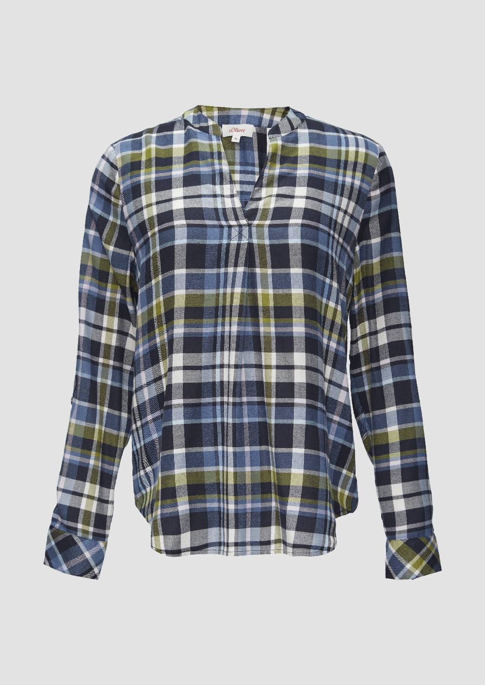 s.Oliver Karierte Bluse aus Viskosemix und Krempel-Detail Günstiger Verkauf