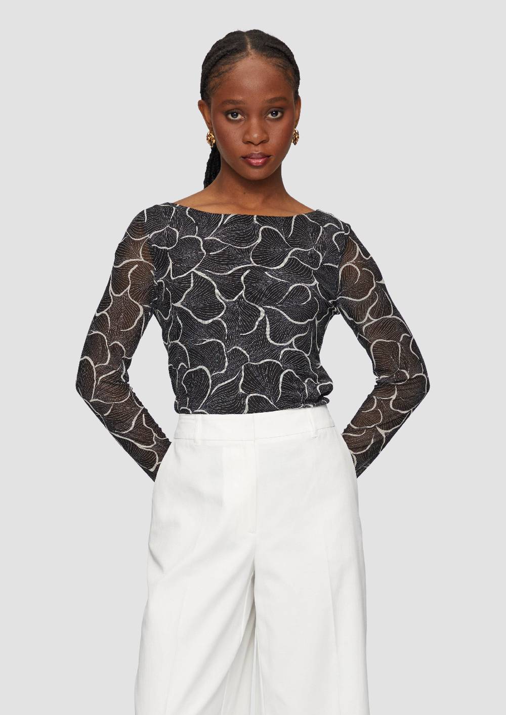 s.Oliver Mesh-Shirt mit U-Boot-Ausschnitt Kostenloser Versand