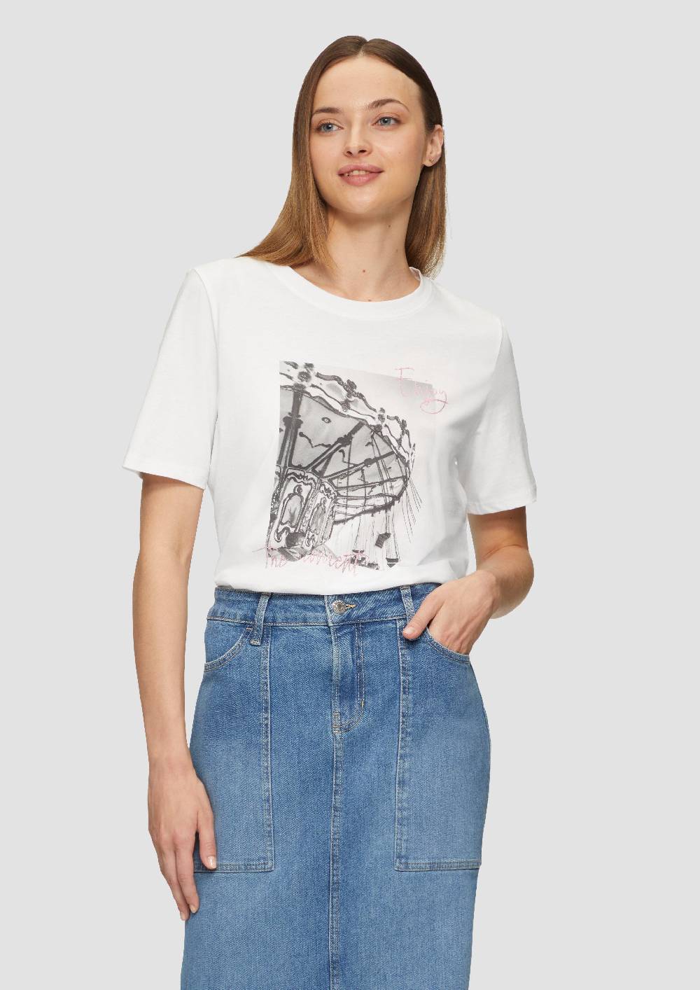 s.Oliver T-Shirt mit Frontprint und Glitzer-Detail Rabatt