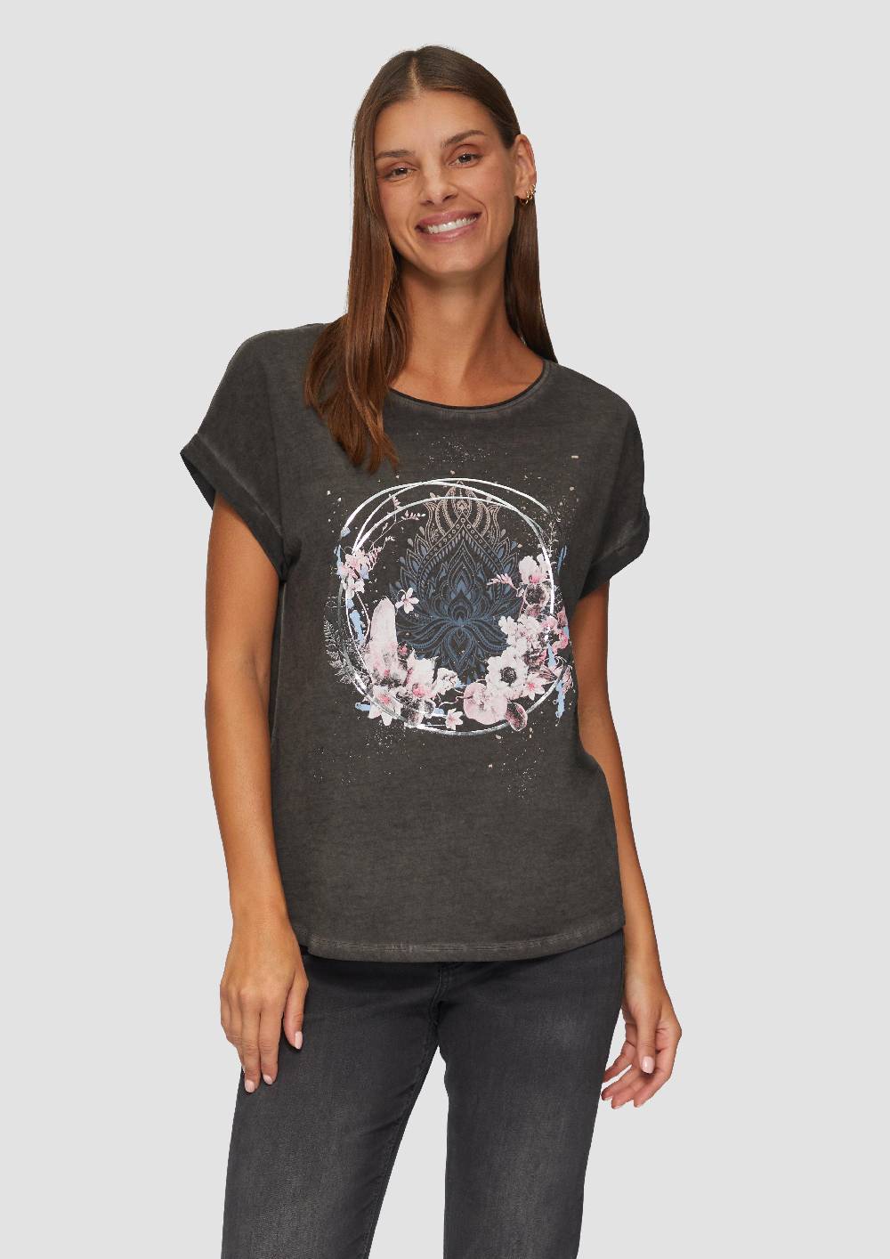 s.Oliver Gewaschenes T-Shirt mit Frontprint Begrenztes Angebot