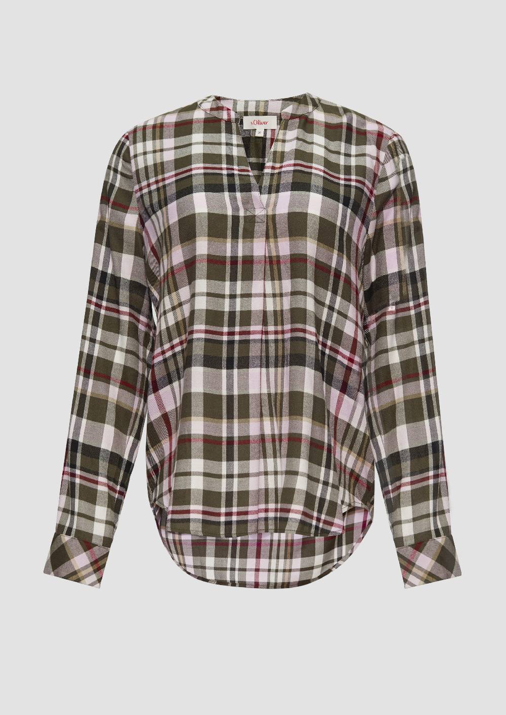s.Oliver Karierte Bluse aus Viskosemix und Krempel-Detail Muttertagsangebot