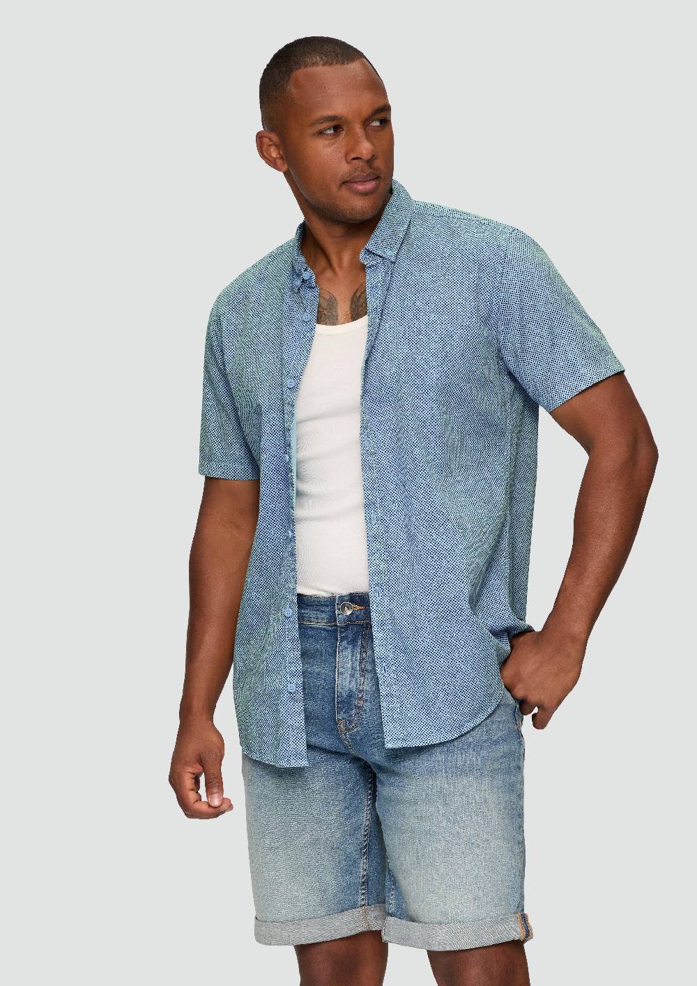 s.Oliver Regular: Kurzarmhemd mit All-over-Print Lagerräumung