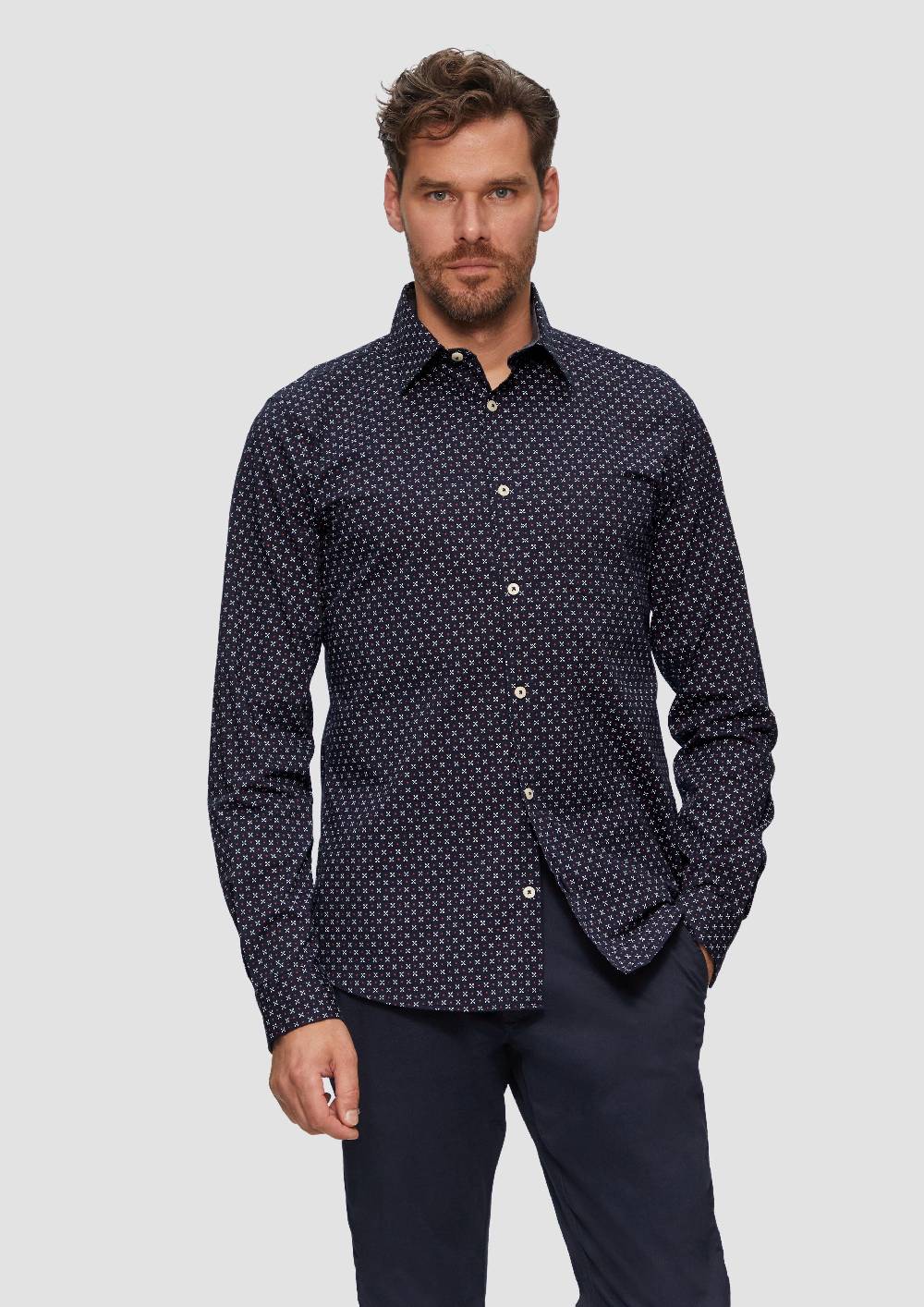 s.Oliver Slim Fit: Gemustertes Hemd aus Baumwollmix Große Rabatte