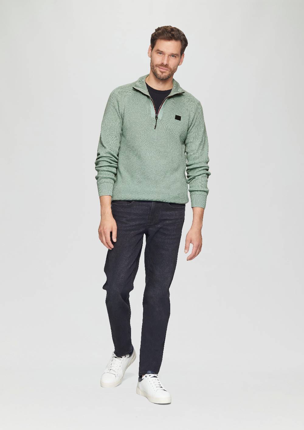s.Oliver Strickpullover mit Troyer-Kragen und Strukturmix Kostenlose Rückgabe