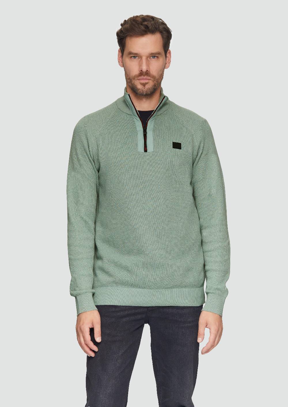 s.Oliver Strickpullover mit Troyer-Kragen und Strukturmix Kostenlose Rückgabe