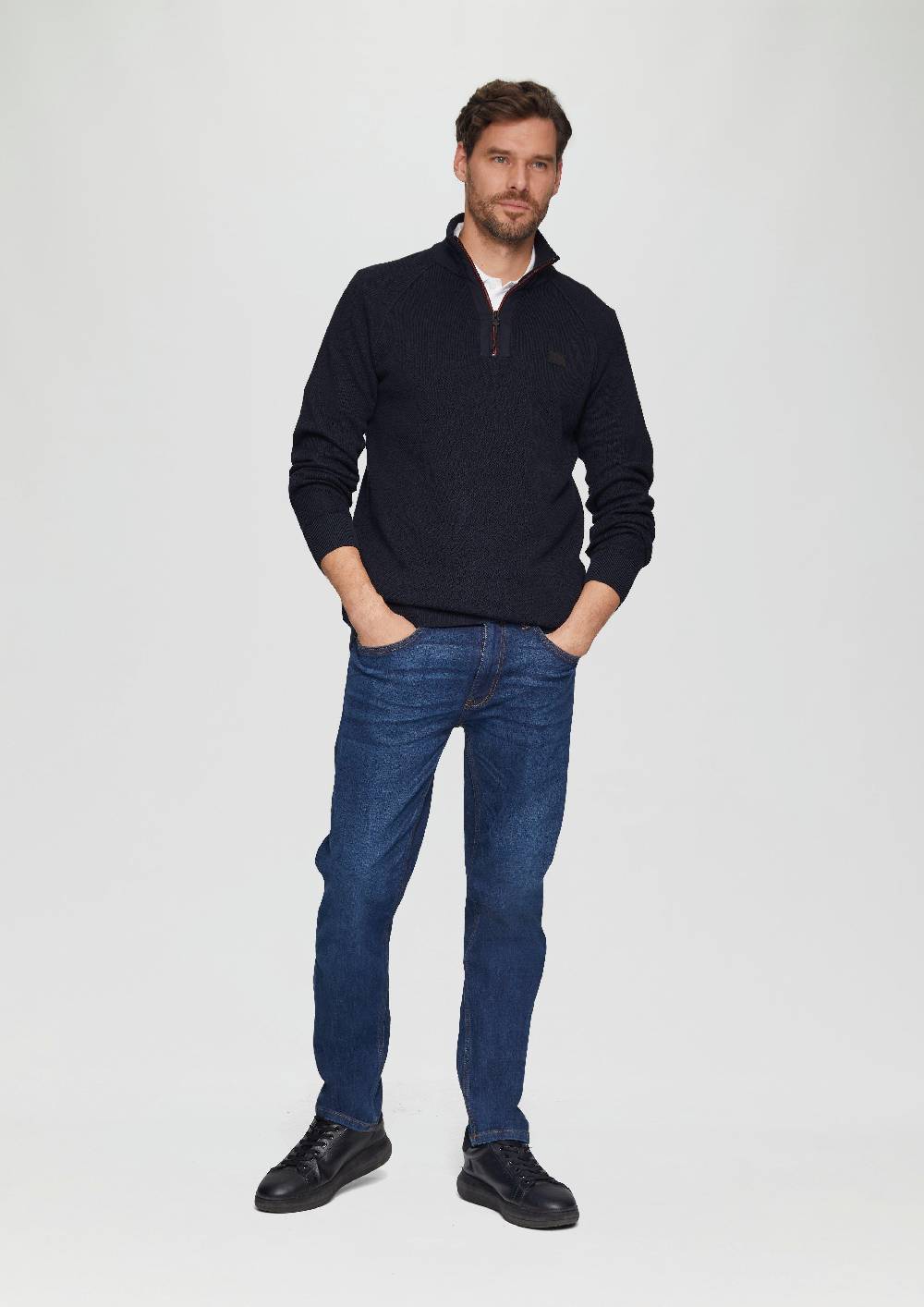 s.Oliver Strickpullover mit Troyer-Kragen und Strukturmix Begrenzte Freigabe