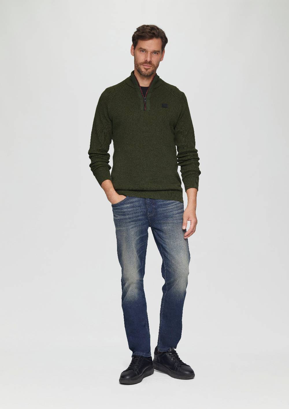 s.Oliver Strickpullover mit Troyer-Kragen und Strukturmix Auslauf