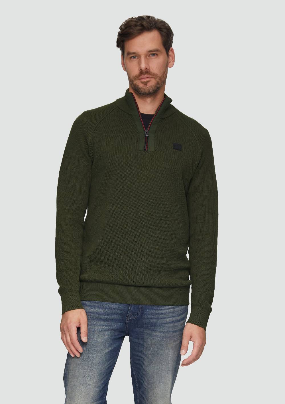 s.Oliver Strickpullover mit Troyer-Kragen und Strukturmix Auslauf
