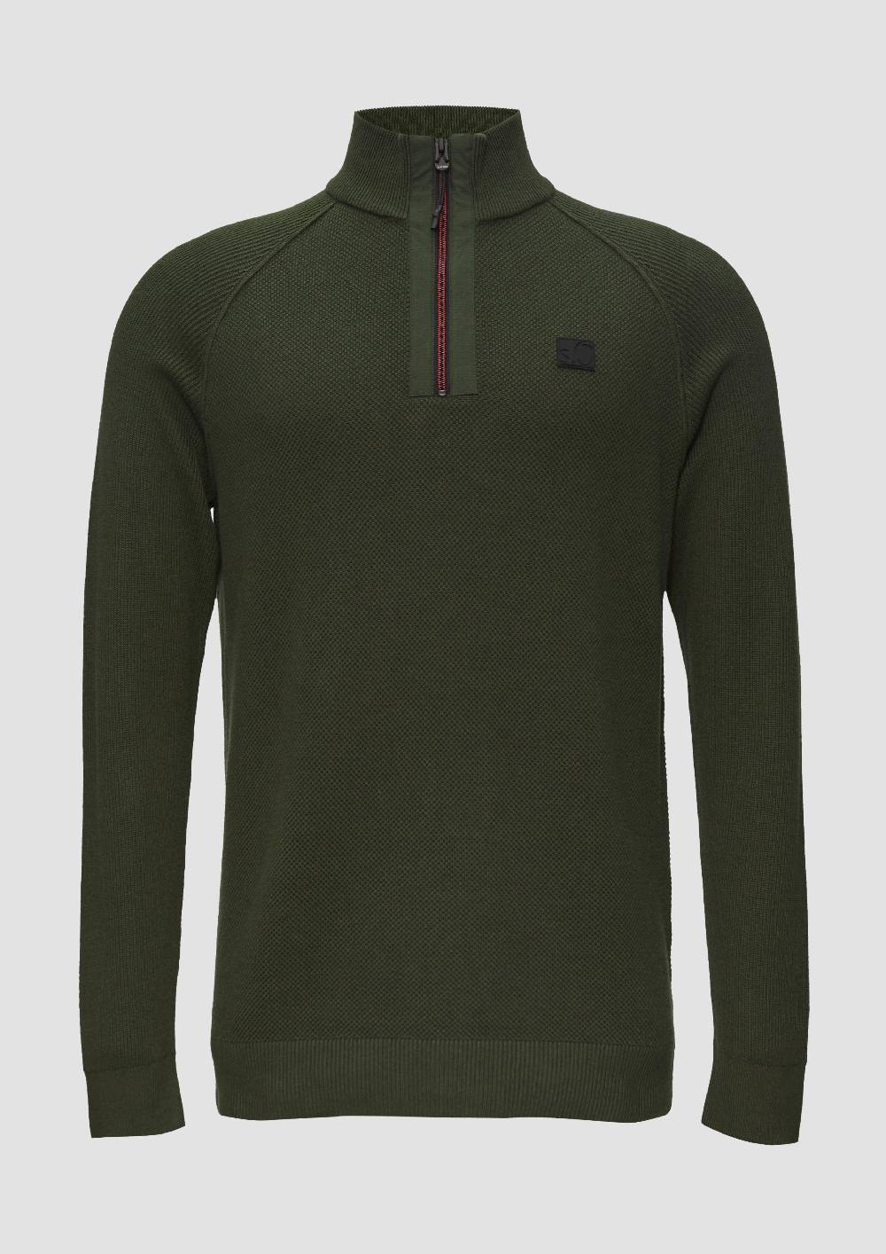 s.Oliver Strickpullover mit Troyer-Kragen und Strukturmix Auslauf
