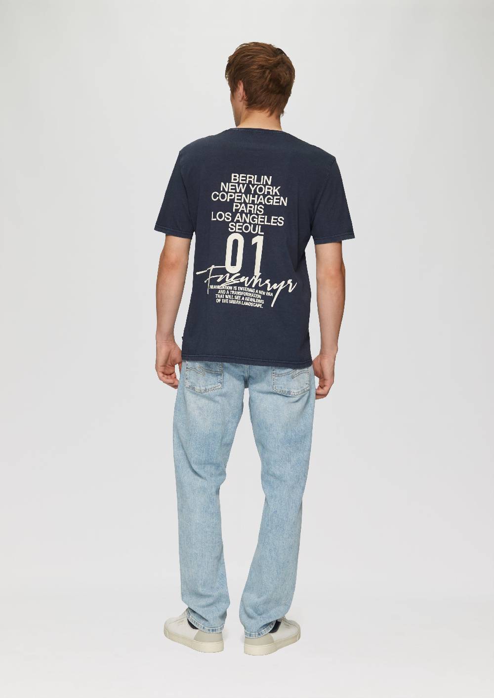 s.Oliver Gewaschenes T-Shirt mit Front- und Rückenprint Kostenloser Versand