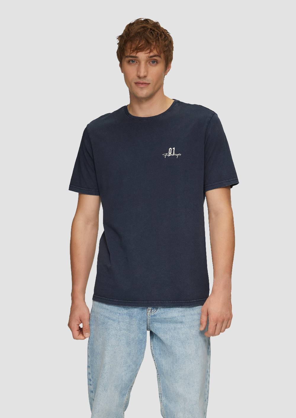 s.Oliver Gewaschenes T-Shirt mit Front- und Rückenprint Kostenloser Versand