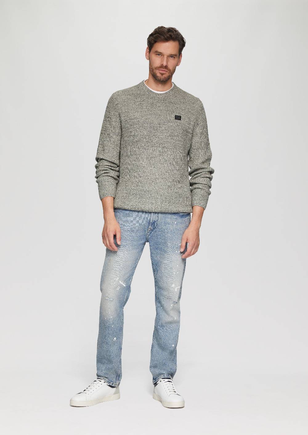 s.Oliver Melierter Pullover mit Patentmuster und Crew Neck Lagerräumung