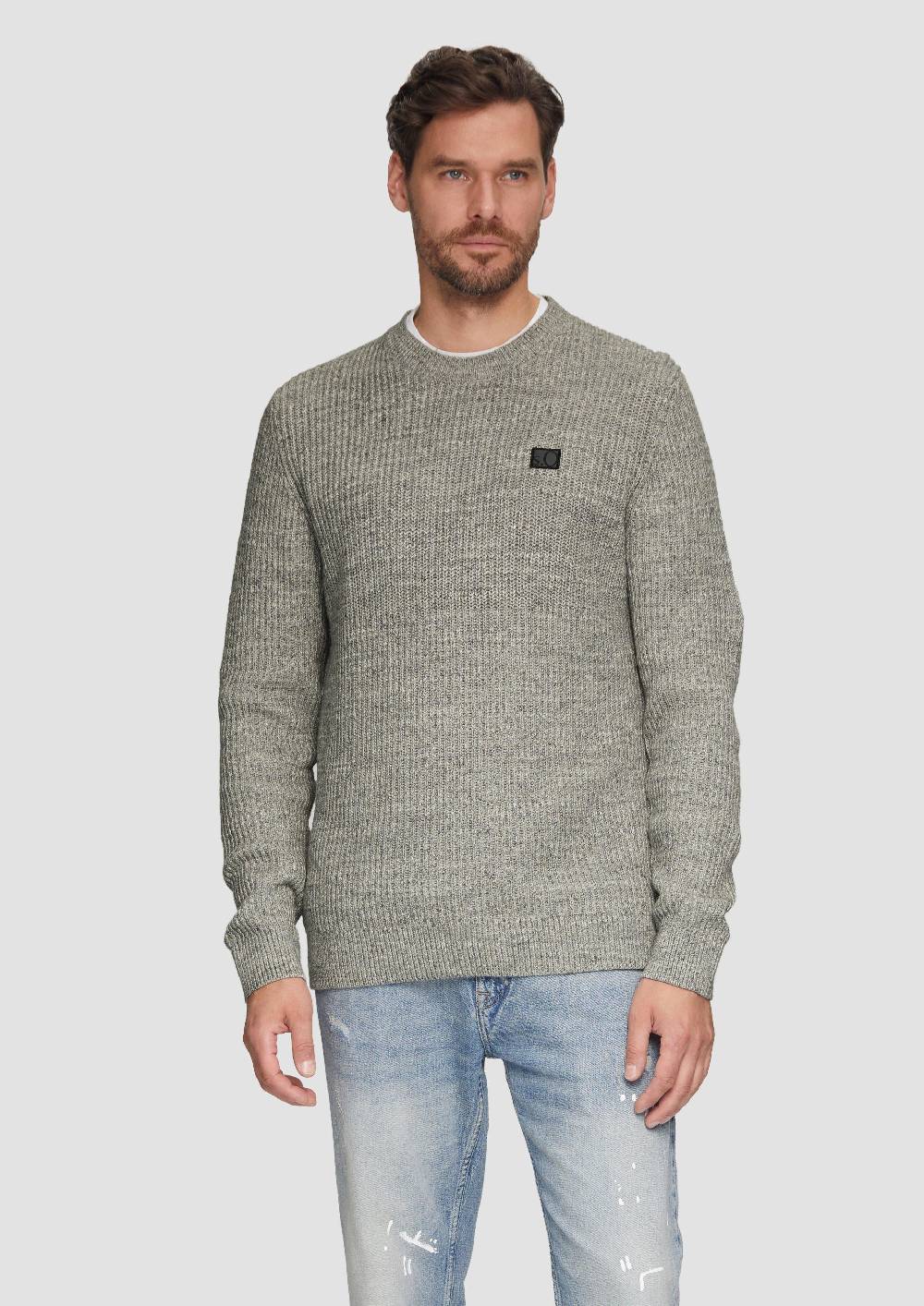 s.Oliver Melierter Pullover mit Patentmuster und Crew Neck Lagerräumung