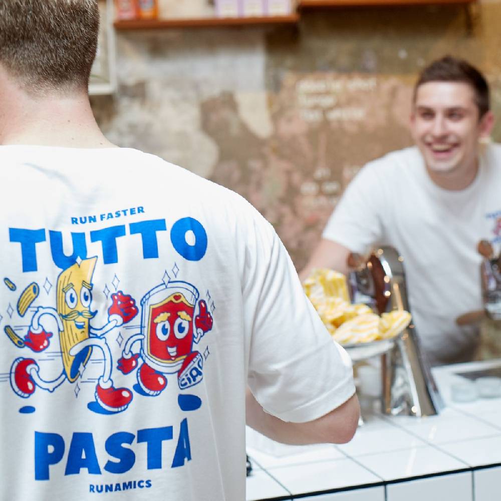 Runamics Tutto Pasta T-Shirt, Biobaumwolle, unisex, weiß Rabatt