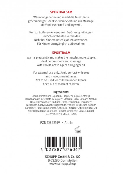 Schupp Sportbalsam wärmend Fabrik Onlineshop