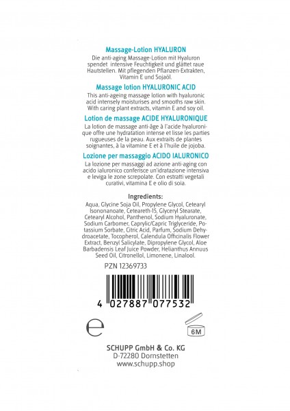 Schupp Massage-Lotion Hyaluron Neuheiten