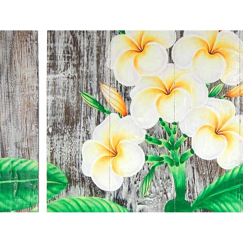 Seestern Sportswear SEESTERN 3 Teiliges handbemaltes Holz Wandbild Wanddeko Frangipani Blüten Motiv 40x120cm /1636 Kostenloser Versand international