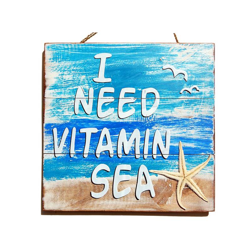 Seestern Sportswear SEESTERN Holz Wand Bild Schild 'I need Vitamin Sea' Strand 30 x 30 cm /2361 Fabrikladen