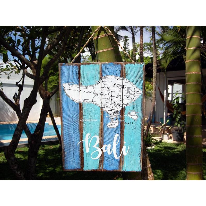 Seestern Sportswear SEESTERN Holzbild Wand Holz Bild ' Insel Bali ' Landkarte Map 40 x 30cm /2365 Begrenzt auf 3 Tage