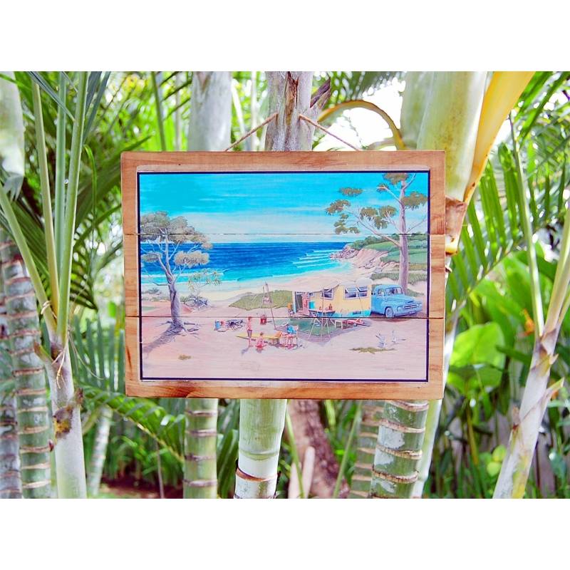 Seestern Sportswear Seestern Deko Holz Wandbild im Vintage Sixties Surf Look 30 x 40 cm Surfing Motiv /1815 Muttertagsangebot