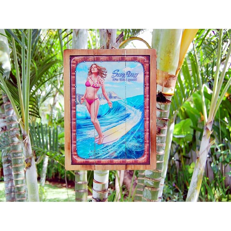 Seestern Sportswear Seestern Deko Holz Wandbild im Vintage Sixties Surf Look 30 x 40 cm Surfing Motiv /1817 Valentinstagsangebot