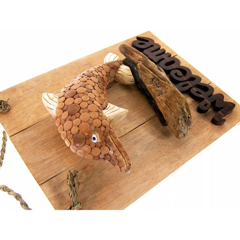 Seestern Sportswear Seestern Deko Teak Holz Haustür Tür Schild Welcome mit Delfin Motiv 40 x 30 cm /1616 Neueste Stile