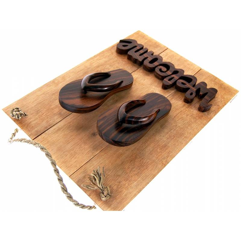 Seestern Sportswear Seestern Deko Teak Holz Haustür Tür Schild Welcome mit Sandalen Motiv 40 x 30cm /1612 Letzter Tag