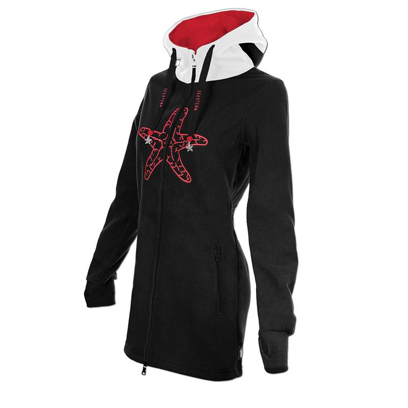 Seestern Sportswear SEESTERN Damen Kapuzen Fleecejacke 2WegeZipper Fleecemantel Fleece Sweatj.XS-4XL /1826.bk_rd_wt Begrenzte Freigabe