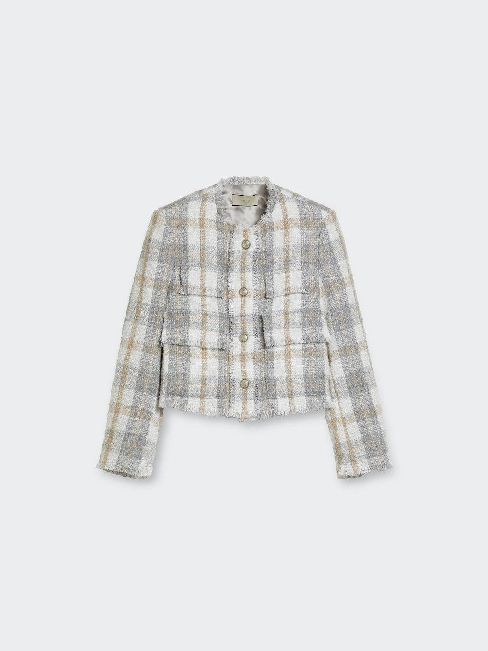 Spoon Golf Cropped Fringe Bouclé Check Jacket Günstiger Verkauf