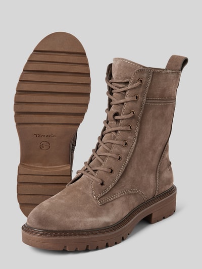 Peek & Cloppenburg TamarisSchnürboots aus Leder mit Ziernähten in mittelbraun Vierteljährliche Förderung
