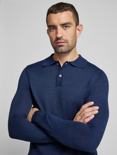 Peek & Cloppenburg Christian Berg MenSlim Fit Strickpullover mit Polokragen in dunkelblau melange Jubiläumsangebot
