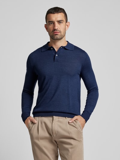 Peek & Cloppenburg Christian Berg MenSlim Fit Strickpullover mit Polokragen in dunkelblau melange Jubiläumsangebot