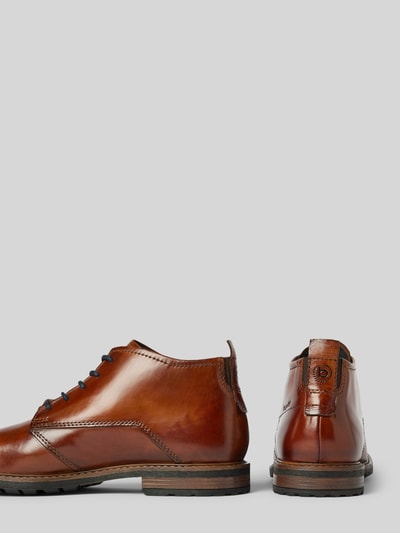 Peek & Cloppenburg bugattiDerby-Schuhe aus Leder mit Label-Print Modell 'Lobo' in cognac Online Outlet