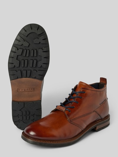 Peek & Cloppenburg bugattiDerby-Schuhe aus Leder mit Label-Print Modell 'Lobo' in cognac Online Outlet
